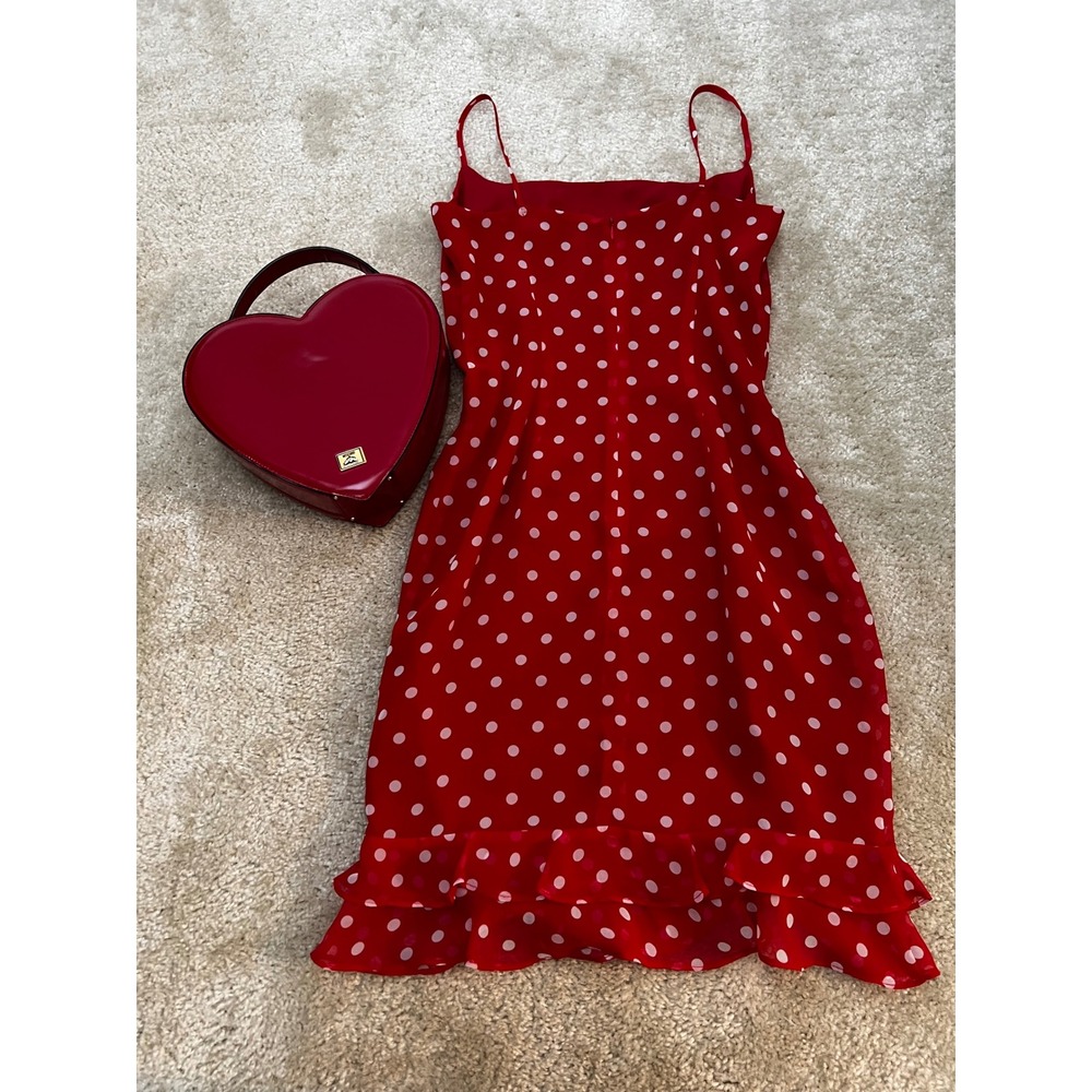 Laundry by Shelli Segal Polka Dot Silk Y2K Ruffle Romantic Slip Dress Size 2 - Picture 4 of 7